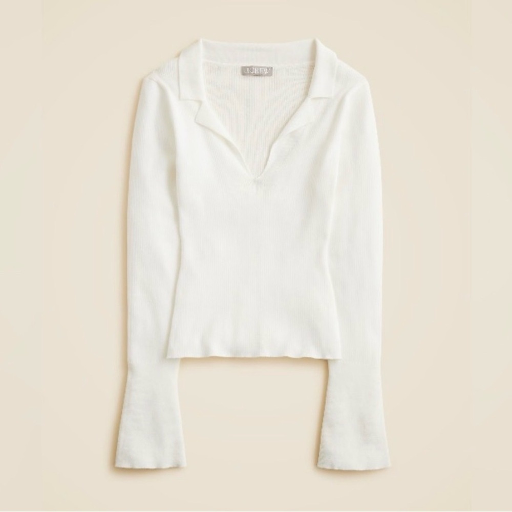 J.Crew Ribbed Collared V Neck Sweater Top Cream XL NWT CE732